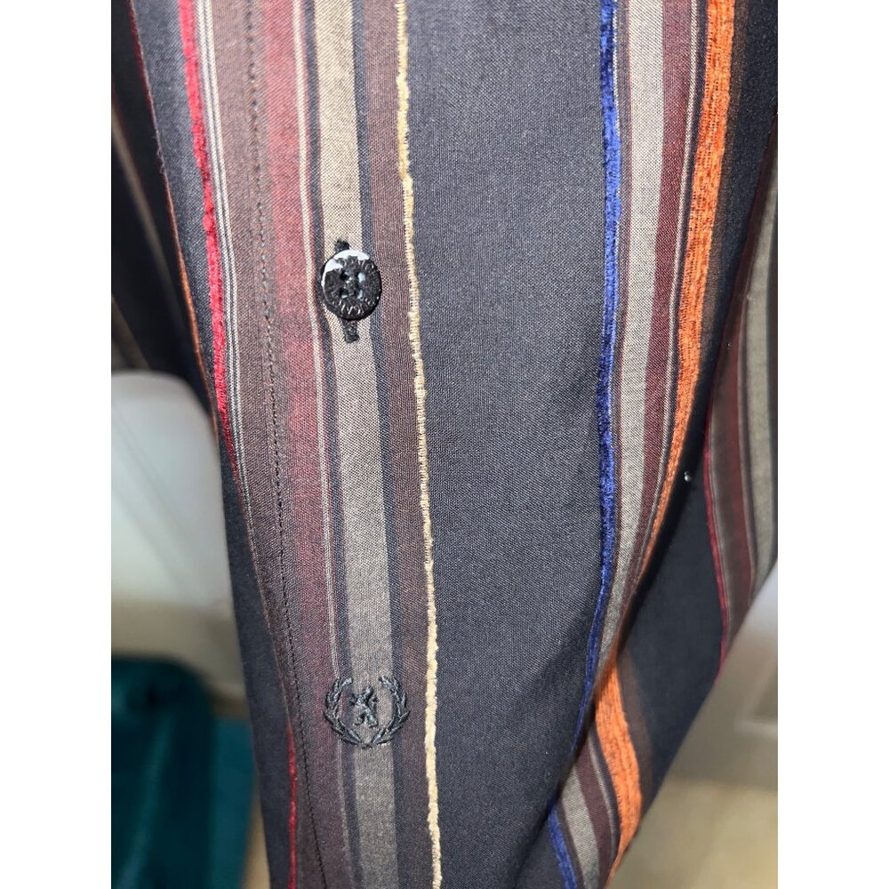 Bugatchi Uomo‎ XL Men's Striped Button-Up Shirt – Black Multi-Color Microfiber - Picture 6 of 9